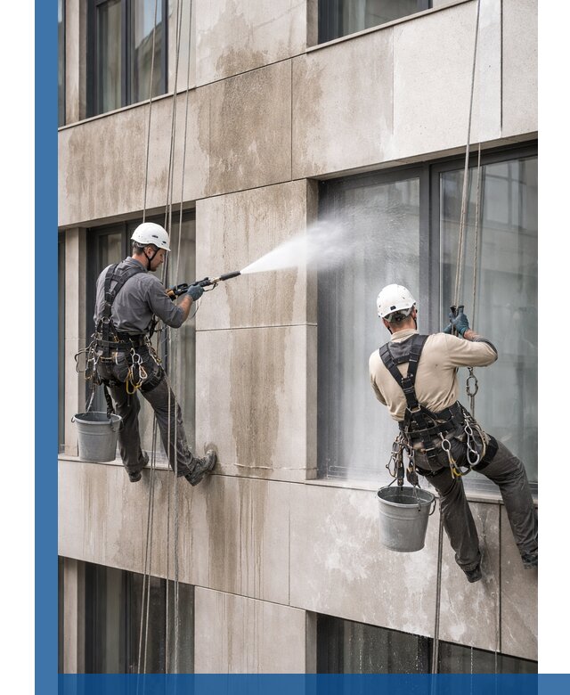 Послестроительная мойка фасада промышленным альпинизмом в Нововоронеже