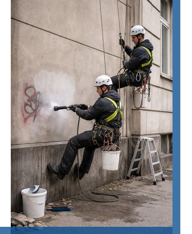 Удаление граффити с фасада в Нововоронеже от 4554 р. | ВЫСОТНИК-Нвв