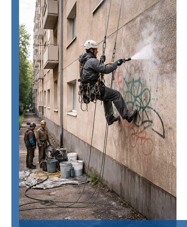 Удаление граффити с фасада в Нововоронеже без следов и повреждений