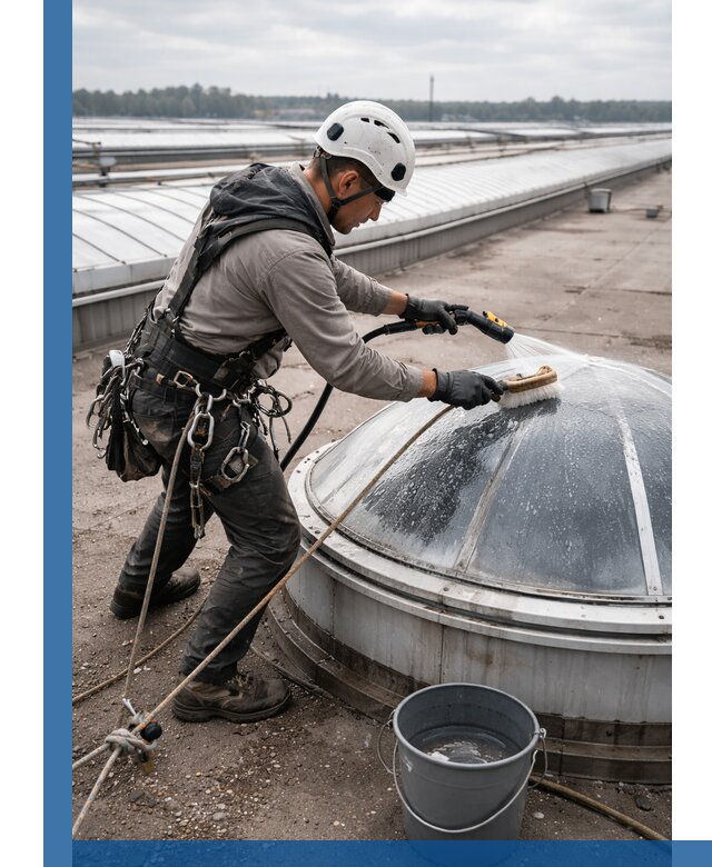 Мойка зенитных фонарей на кровле для промышленных объектов в Нововоронеже