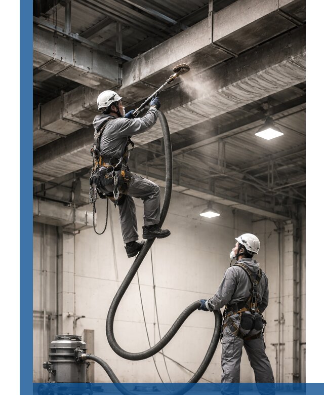 Обеспыливание потолочных конструкций в Нововоронеже промышленным альпинизмом