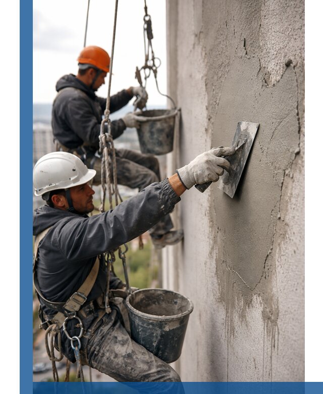 Штукатурка фасада на высоте в Нововоронеже профессиональные работы