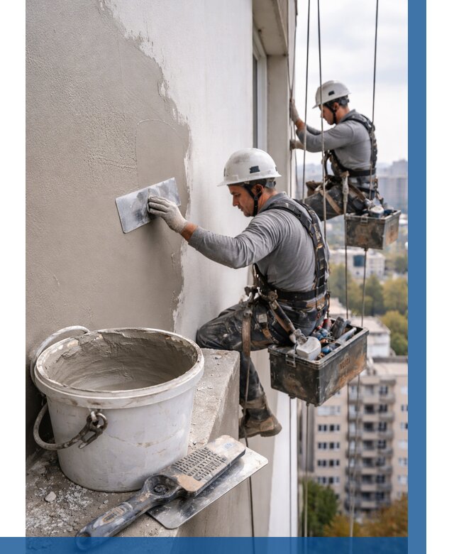 Шпаклевка фасада на высоте в Нововоронеже от 708 р. | ВЫСОТНИК-Нвв