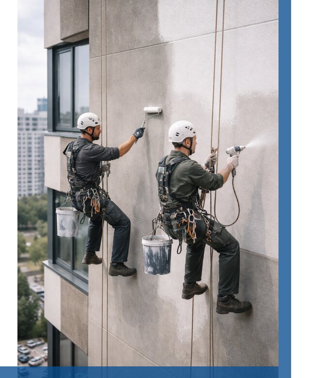 Покраска фасада альпинистами в Нововоронеже от 304 р. | ВЫСОТНИК-Нвв