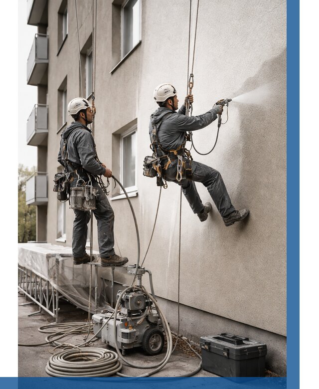 Безвоздушная покраска фасада в Нововоронеже от 223 р/м² | ВЫСОТНИК-Нвв