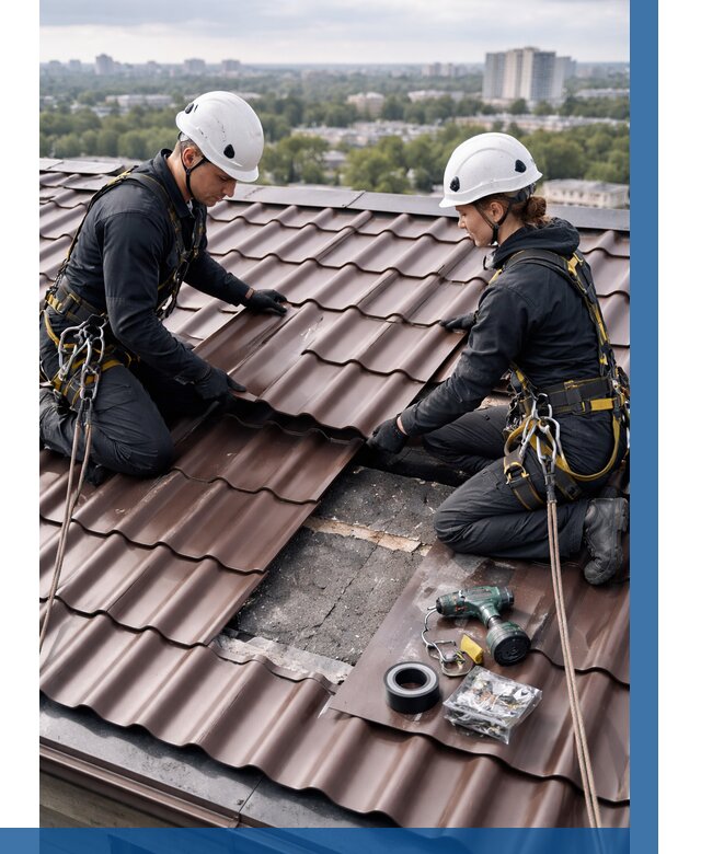 Ремонт металлочерепицы на крыше в Нововоронеже от 911 р. | ВЫСОТНИК-Нвв