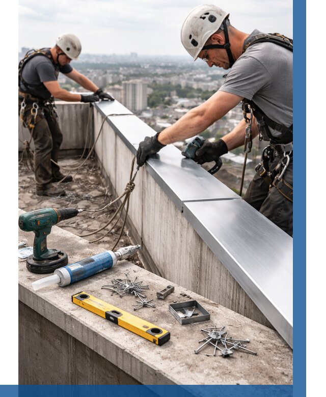 Монтаж парапетных крышек в Нововоронеже от 810 р. | ВЫСОТНИК-Нвв