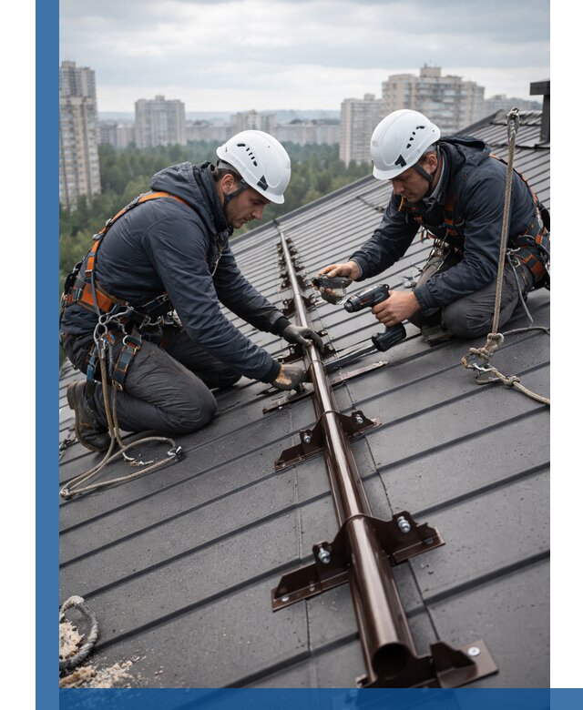 Монтаж снегозадержателей на кровле зданий в Нововоронеже под ключ