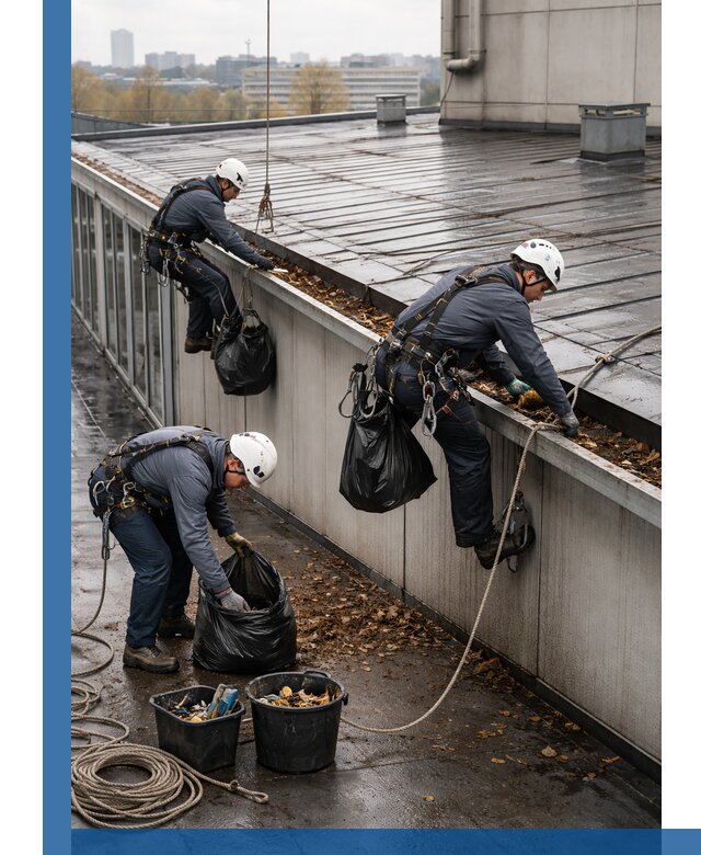 Очистка кровли по периметру в Нововоронеже силами промышленных альпинистов