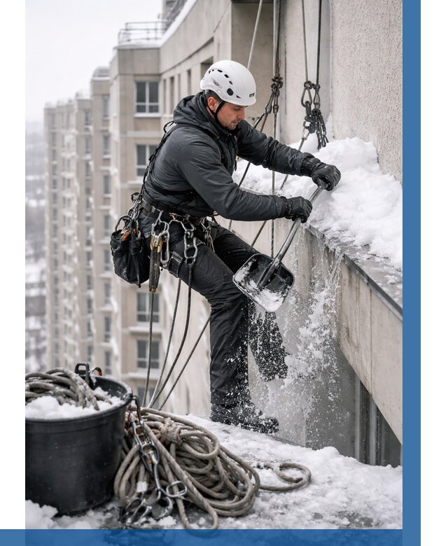 Очистка карнизов от снега в Нововоронеже от 304 р. | ВЫСОТНИК-Нвв