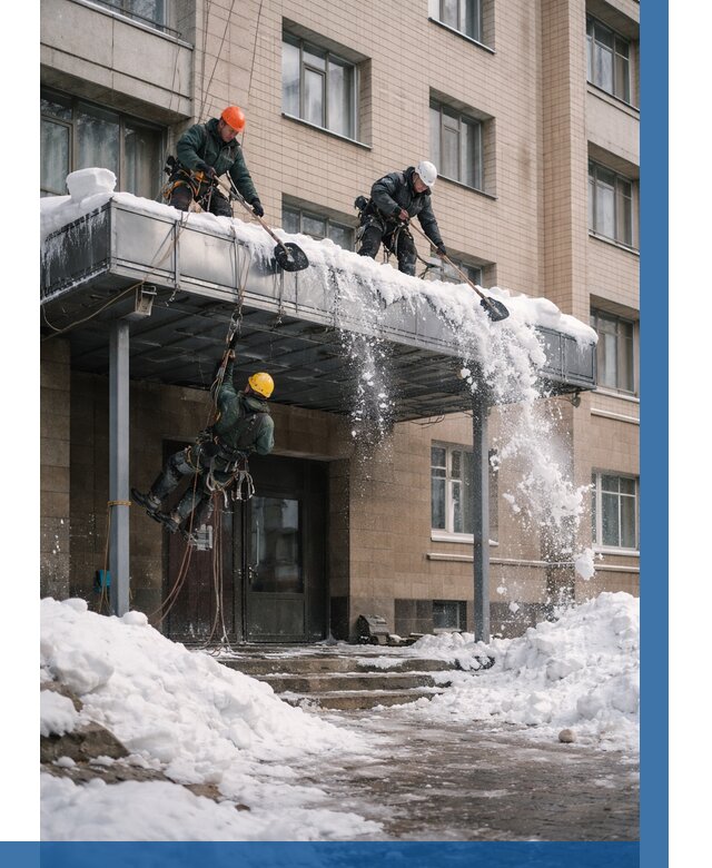 Очистка козырьков от снега в Нововоронеже от 3542 р. | ВЫСОТНИК-Нвв