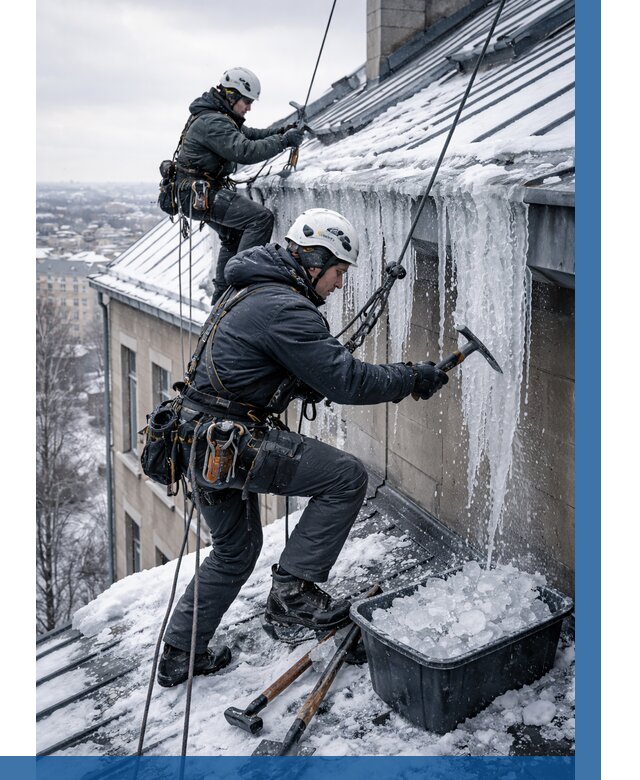 Удаление наледи с кровли в Нововоронеже от 5566 р. | ВЫСОТНИК-Нвв