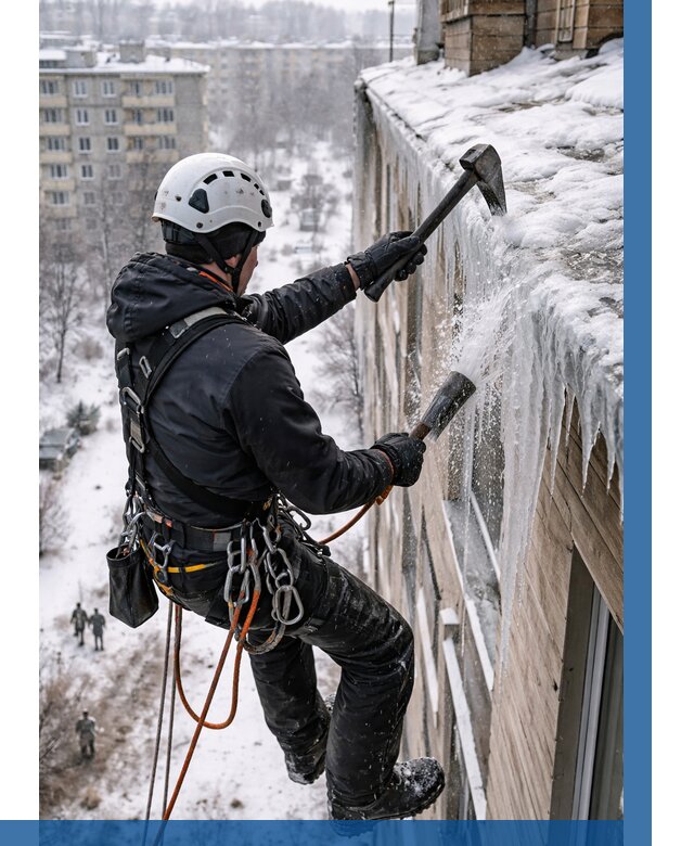 Сбивание сосулек с крыши в Нововоронеже по цене от 4554 р. | ВЫСОТНИК-Нвв