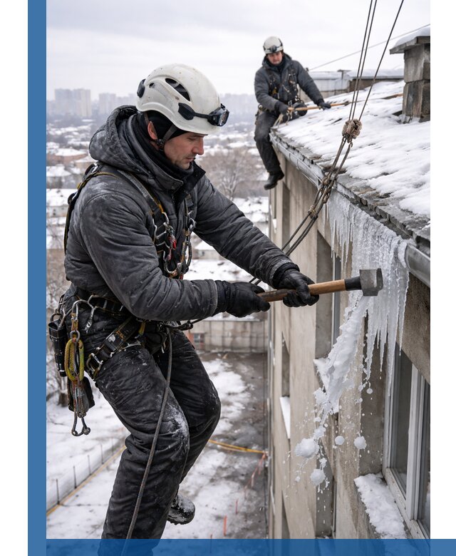 Сбивание и удаление сосулек с крыши в Нововоронеже безопасно