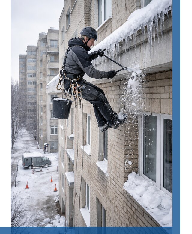 Удаление наледи с карнизов в Нововоронеже от 354 р. | ВЫСОТНИК-Нвв