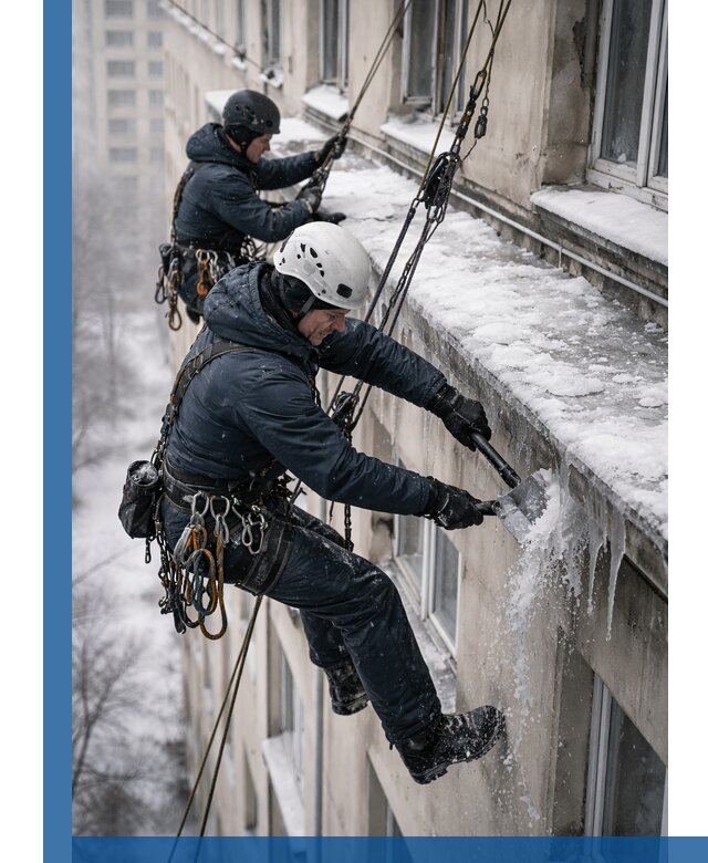Удаление наледи и сосулек с карнизов в Нововоронеже профессионально