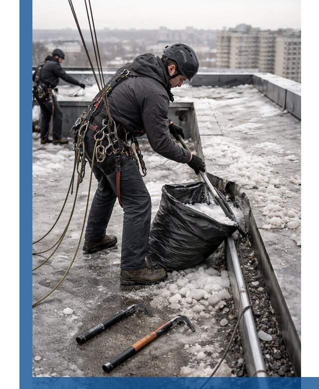 Аварийная очистка кровли в Нововоронеже от промальпинистов