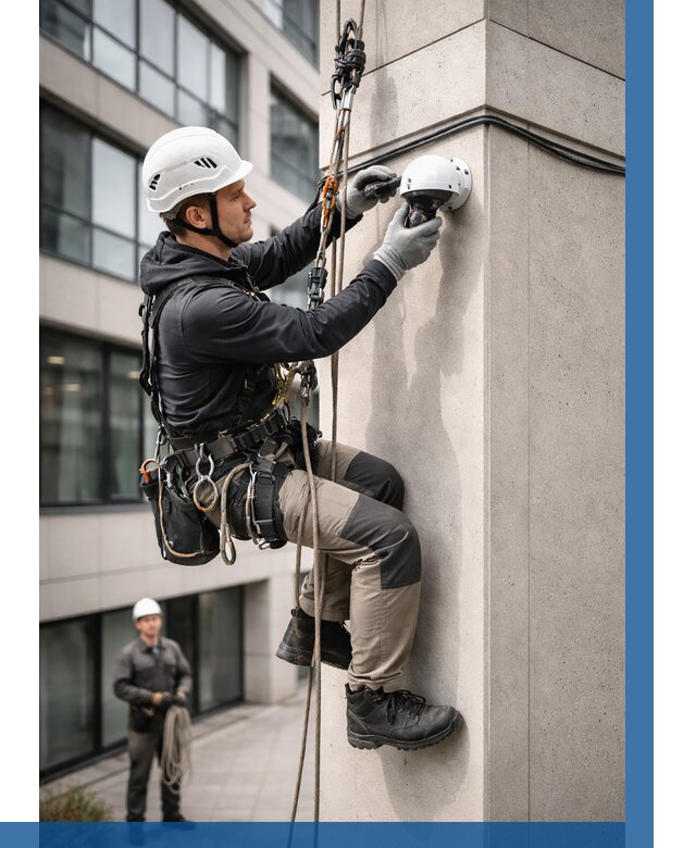 Монтаж камер видеонаблюдения на фасаде в Нововоронеже от 8602 р.-ВЫСОТНИК-Нвв