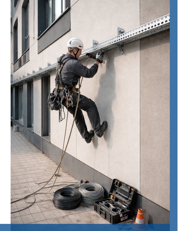 Монтаж кабельных лотков на фасаде в Нововоронеже от 1214 р. | ВЫСОТНИК-Нвв