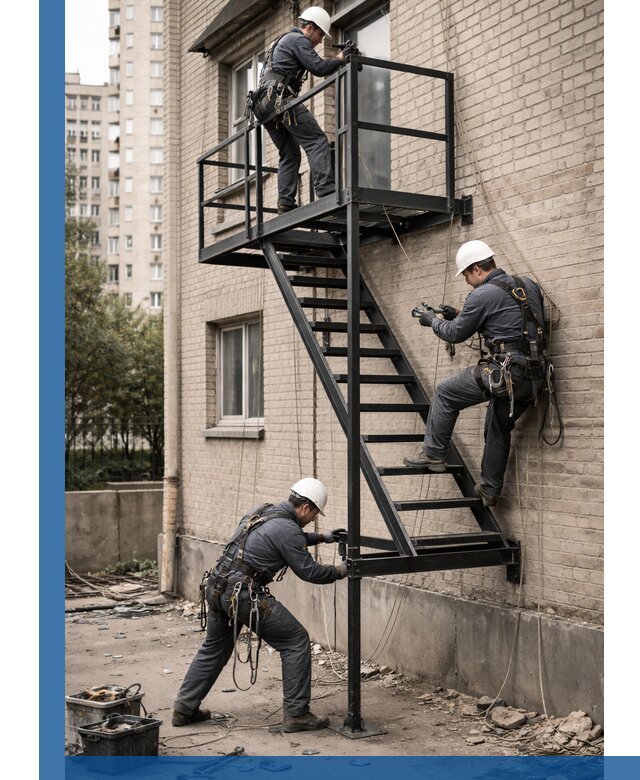 Монтаж пожарной лестницы в Нововоронеже, установка и крепление