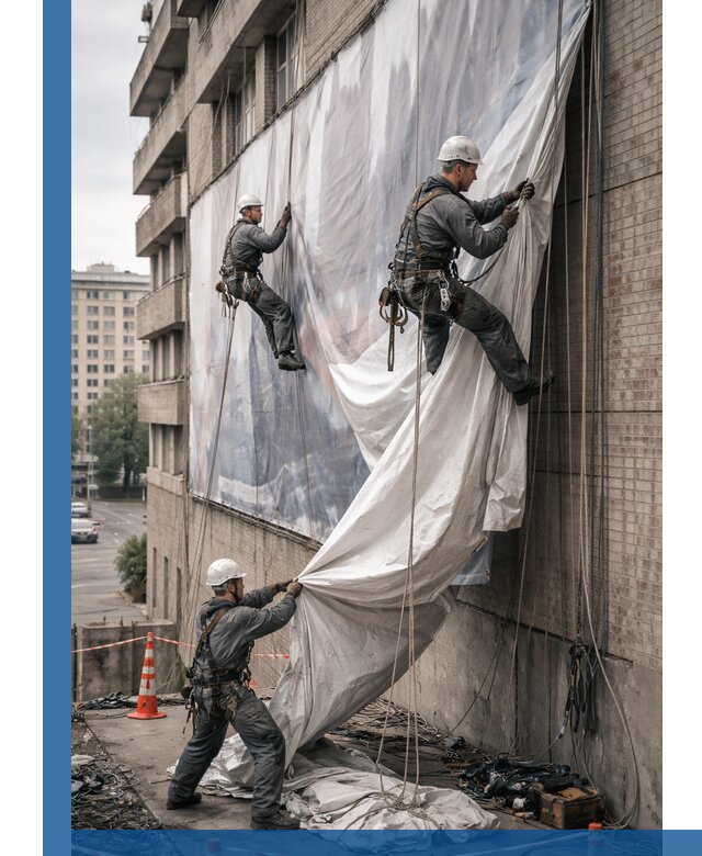 Демонтаж баннеров с фасада в Нововоронеже оперативно и безопасно