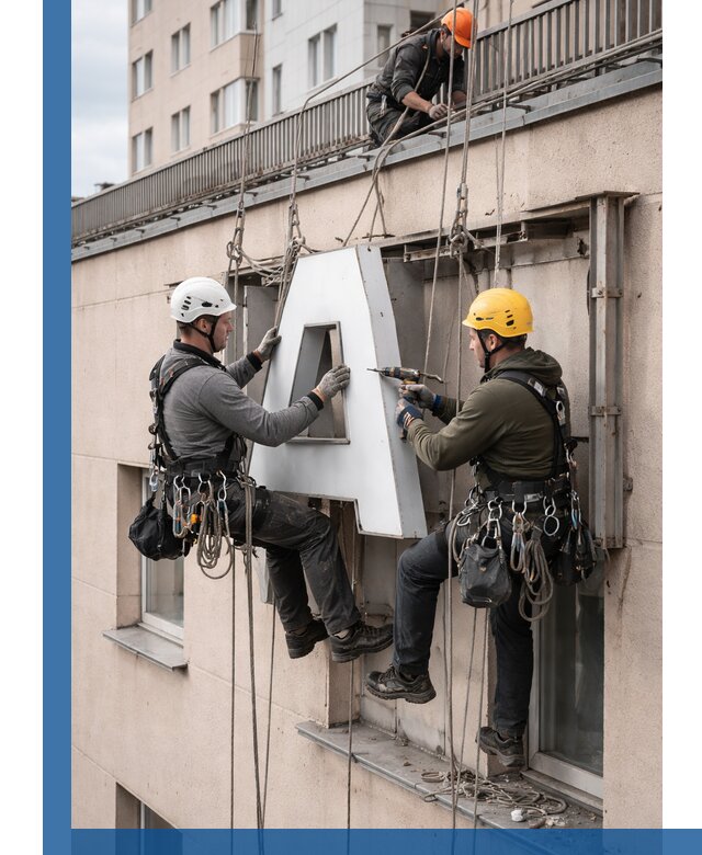 Ремонт и восстановление наружных вывесок на высоте в Нововоронеже