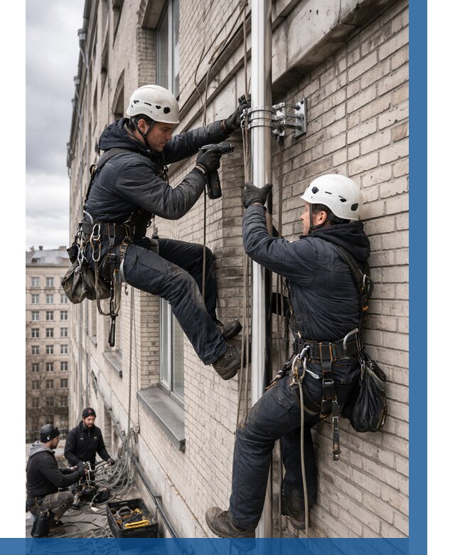 Монтаж флагштока на здании в Нововоронеже от 6578 р. | ВЫСОТНИК-Нвв