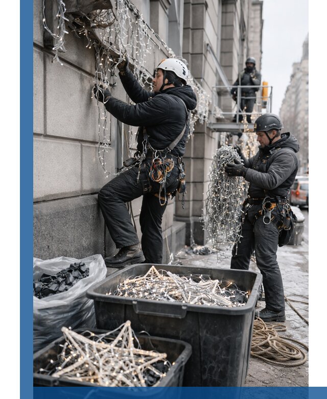 Демонтаж новогоднего оформления и гирлянд в Нововоронеже