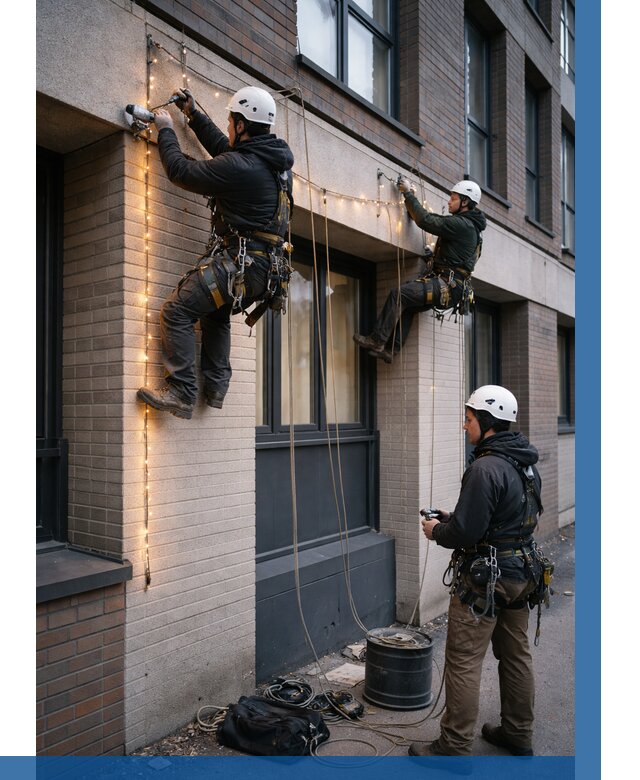 Монтаж гирлянд на фасаде в Нововоронеже от 3542 р. | ВЫСОТНИК-Нвв