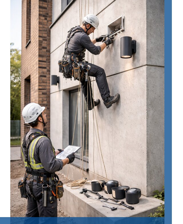 Монтаж фасадного освещения в Нововоронеже от 2530 р. | ВЫСОТНИК-Нвв