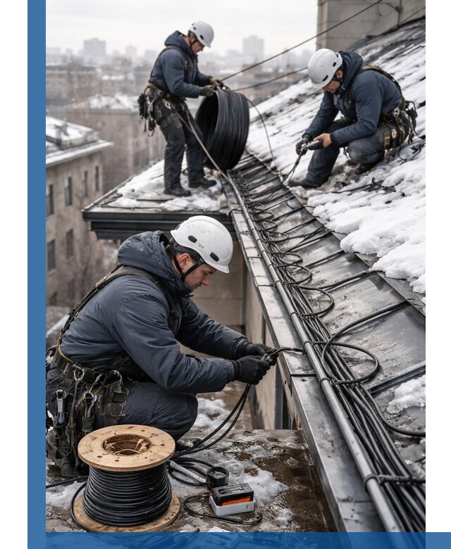 Монтаж греющего кабеля на кровле в Нововоронеже под ключ