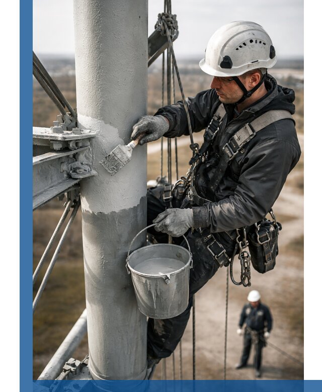 Покраска мачт связи в Нововоронеже промышленными альпинистами