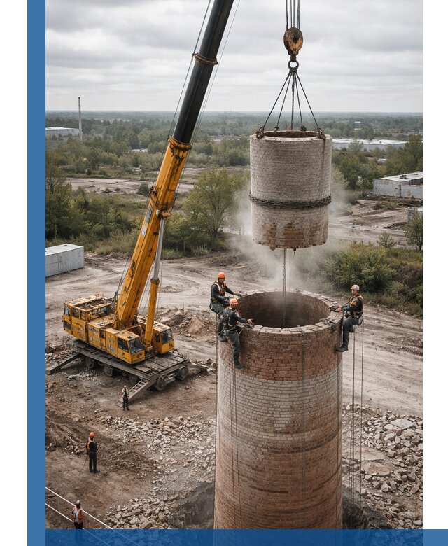 Демонтаж дымовой трубы в Нововоронеже с гарантиями безопасности