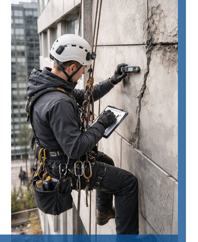 Обследование фасада альпинистами в Нововоронеже от 121 р. | ВЫСОТНИК-Нвв