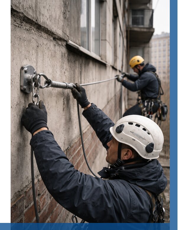 Монтаж анкерных линий в Нововоронеже от 3036 р. | ВЫСОТНИК-Нвв